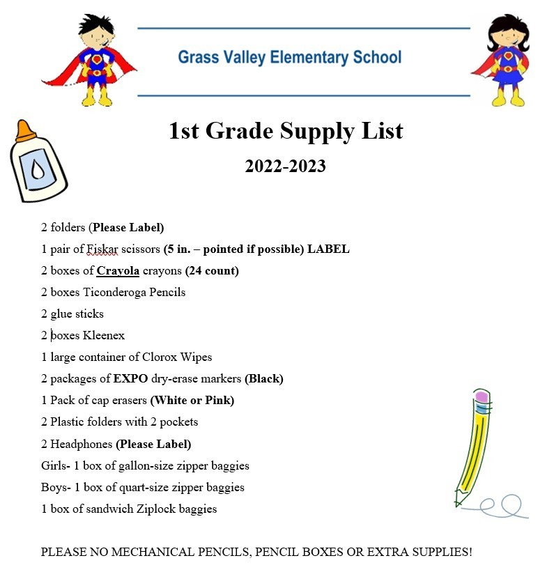First grade supply list